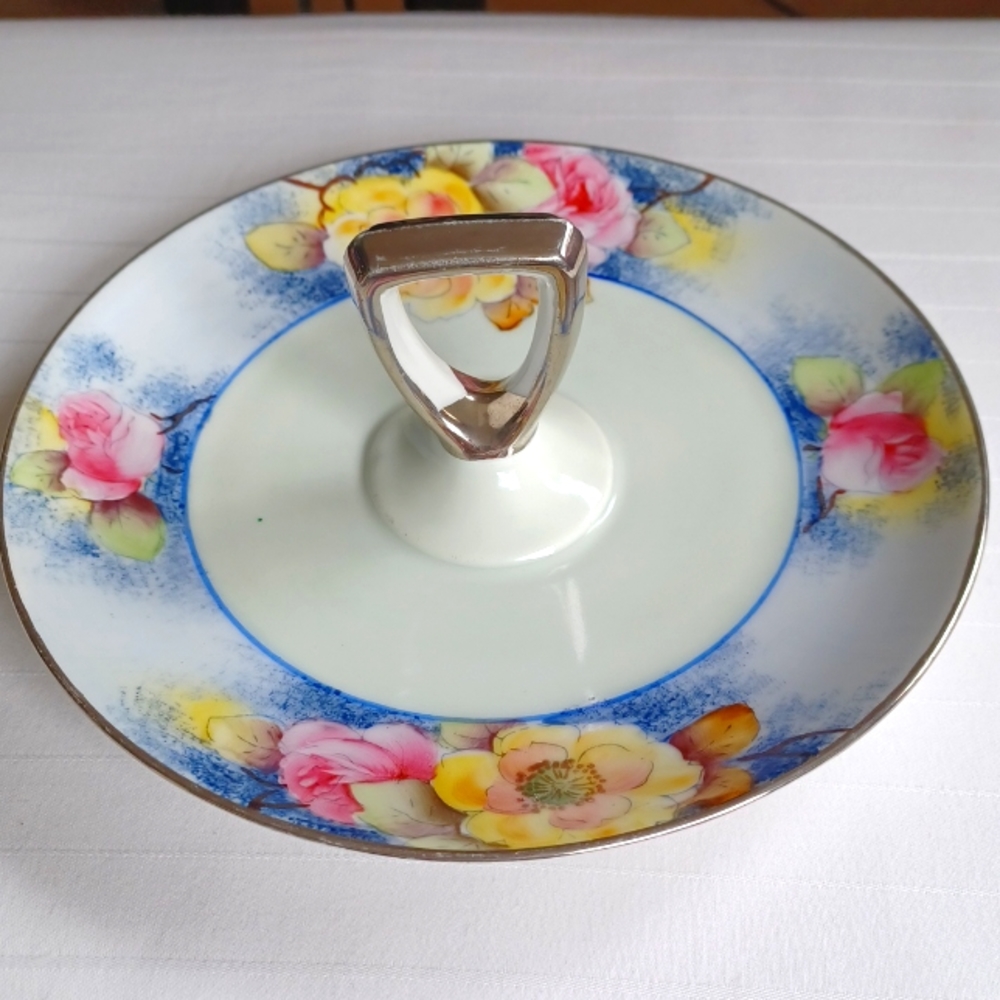 Vintage Noritake Handled Floral Motif Tidbit Serving Tray